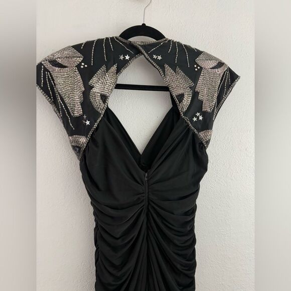 Casadei sleeveless beaded embellishment open back draped black dress size 10 - Picture 8 of 9